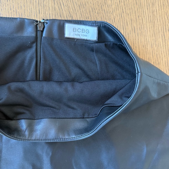 BCBG Black Faux Leather Skirt with Lace Trim - Picture 5 of 7